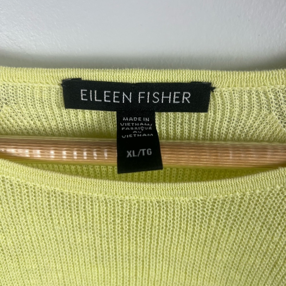 Eileen Fisher Green Yellow organic Linen Cotton Knit Sweater size XL - Picture 2 of 4